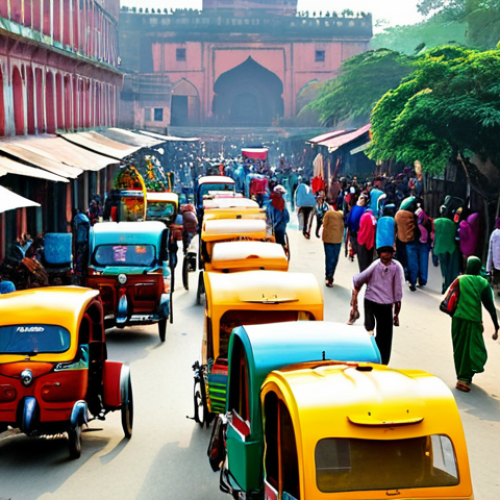 Home 22 Dhaka's Historical Charm**
"A bustling street scene in Dhaka, Bangladesh, showcasing the vibrant colors and architecture. In the background, a glimpse of Lalbagh Fort's walls can be seen. People are dressed in modest, colorful traditional clothing. Vendors are selling goods in the market. Include rickshaws with colorful Rickshaw Art. Safe for work, appropriate content, perfect anatomy, natural proportions, high-quality photograph, professional, fully clothed, family-friendly."
**