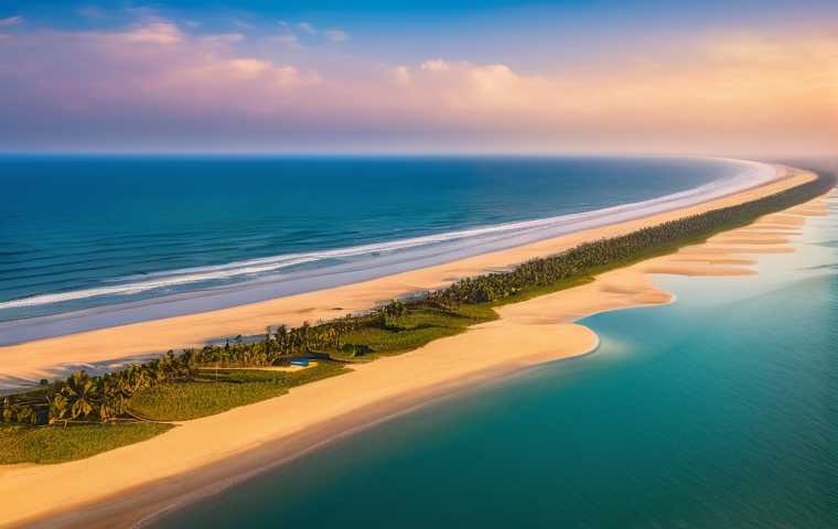 방글라데시의 관광 투자 기회 - Image Prompt 1: Cox's Bazar - Golden Hour Serenity**